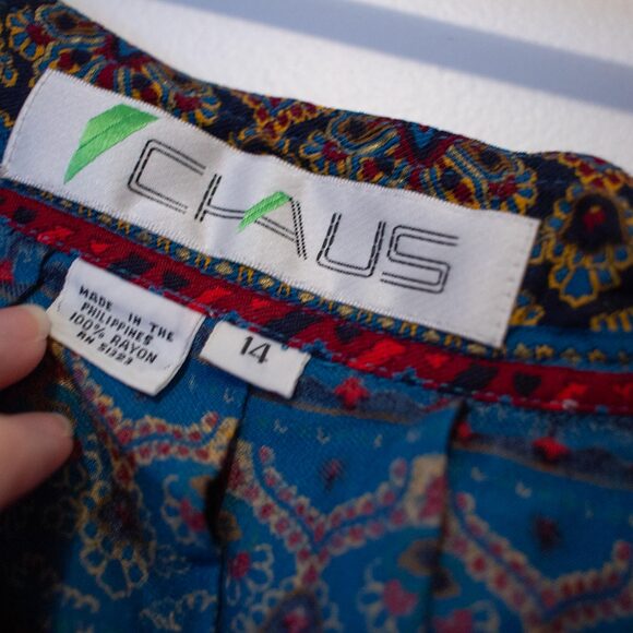 VTG 14 Paisley Midi Skirt Boho Festival Global Mosaic Folk Print | Dark Autumn - Picture 5 of 8